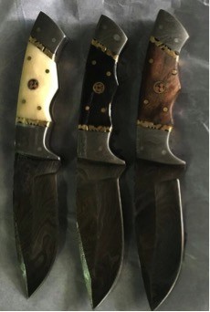 3 handmade damascus steel hunting knives
